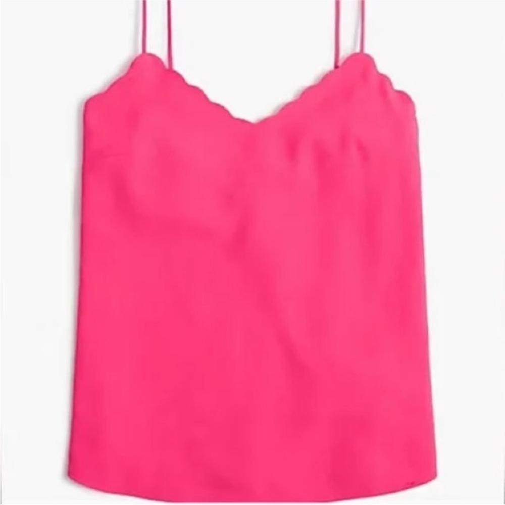 J Crew 0 Scalloped Tank Top Hot Pink Adjustable Spaghetti Strap Slip Camisole
